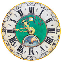 Ancient ornamental clock face isolated on white