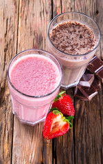 Fresh milk shake on wood