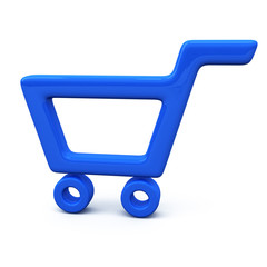 Blue shopping cart icon, 3d illustration