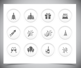Set of grey new year buttons.