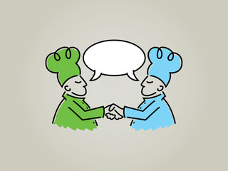 Cartoon Chefs Talking and Shaking Hands