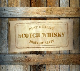 Stamp Best Quality Scotch Whisky label old wooden box