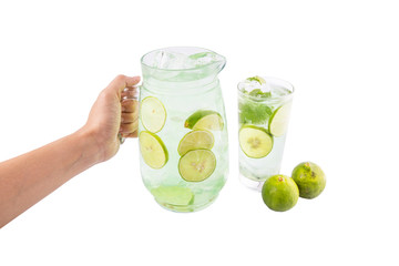 Female hand holding lime juice