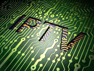 Web development concept: IPTV on circuit board background