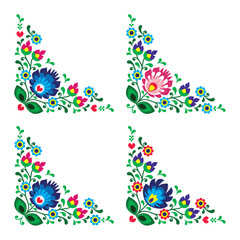 Corner border Polish floral folk pattern,  wzory lowickie