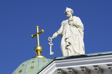 sculpture of Apostle Peter at the Cathedral in Helsinki, Finland © Mikhail Olykainen