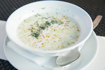 Bulgarian cold soup, Tarator on the table