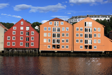 Naklejka premium Old Storehouses in Trondheim, Norway