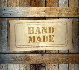 Stamp Hand Made label old wooden box