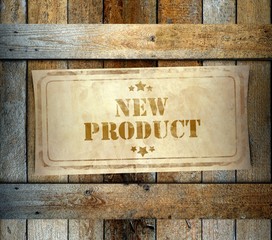 Stamp New Product label old wooden box