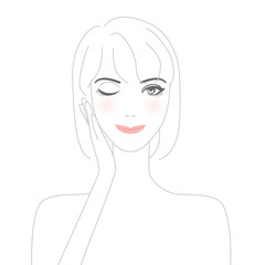 手に顔を添える女性