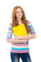 Young student with books isolated on white