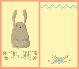 Happy Easter card with cute bunny. Two sides of the same cards.