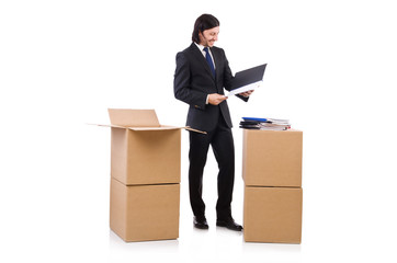 Man with boxes full of work