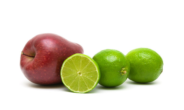 apple and lime isolated on white background