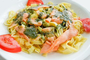 pasta and smoked salmon with tomato