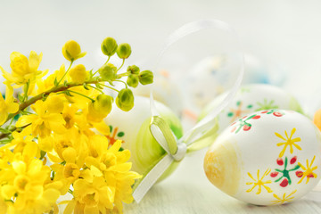 Easter background with colored eggs.