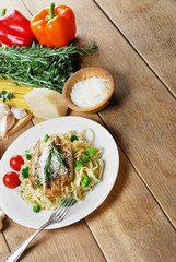 Pasta with fried chicken