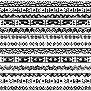 Abstract Black and White Ethnic Seamless Geometric Pattern.