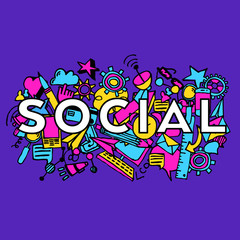 Obraz premium Social doddle vector background