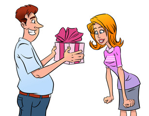 Man giving a gift to his girlfriend