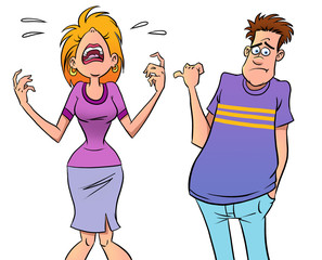 Quarreling cartoon couple