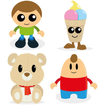 Set Of Different Cartoon Toys Isolated