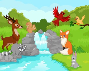 Beautiful waterfall with wild animals