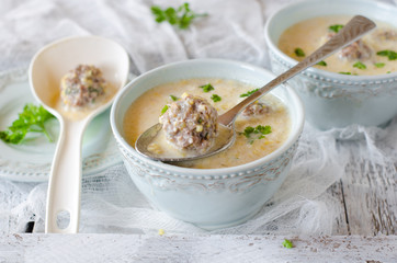 Corn soup with meatballs