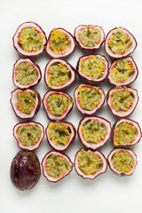  passion fruits isolated on a white background.