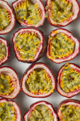  passion fruits isolated on a white background.