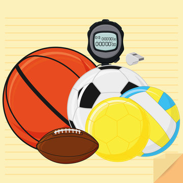 Set Of Stylish Cartoon Different Sports Related Elements