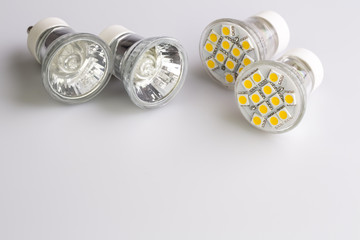 Modern LED bulbs with classic old bulbs