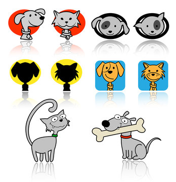 Set of cats and dogs icons.
