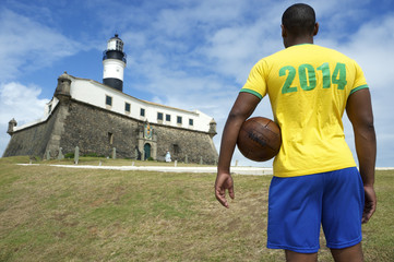 Naklejka premium Brazil 2014 Football Player Salvador Lighthouse with Soccer Ball