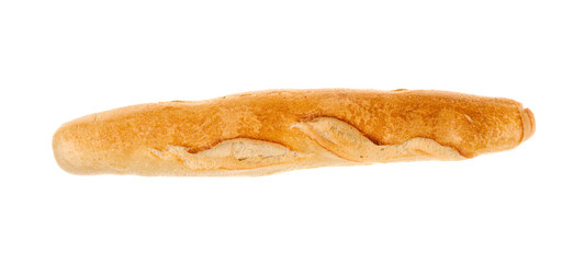 Baguette isolated on white. Top view.