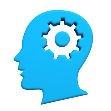 Human head blue gear 3d logo image