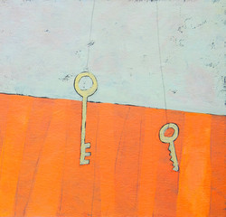 Abstract painting with keys hanging