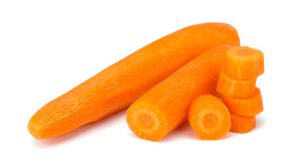 Peeled fresh carrots isolated on white background