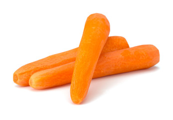 Peeled fresh carrots isolated on white background