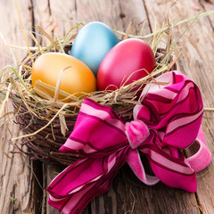 Easter eggs on wooden background