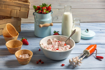 Ingredients for homemade strawberry ice cream