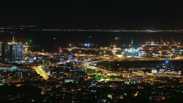 Cape town city overview time-lapse shot during busy night