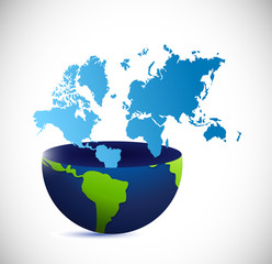 half globe and world map illustration design