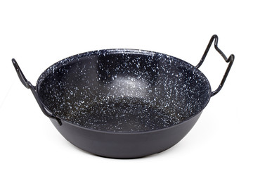 black frying pan isolated on a white background.