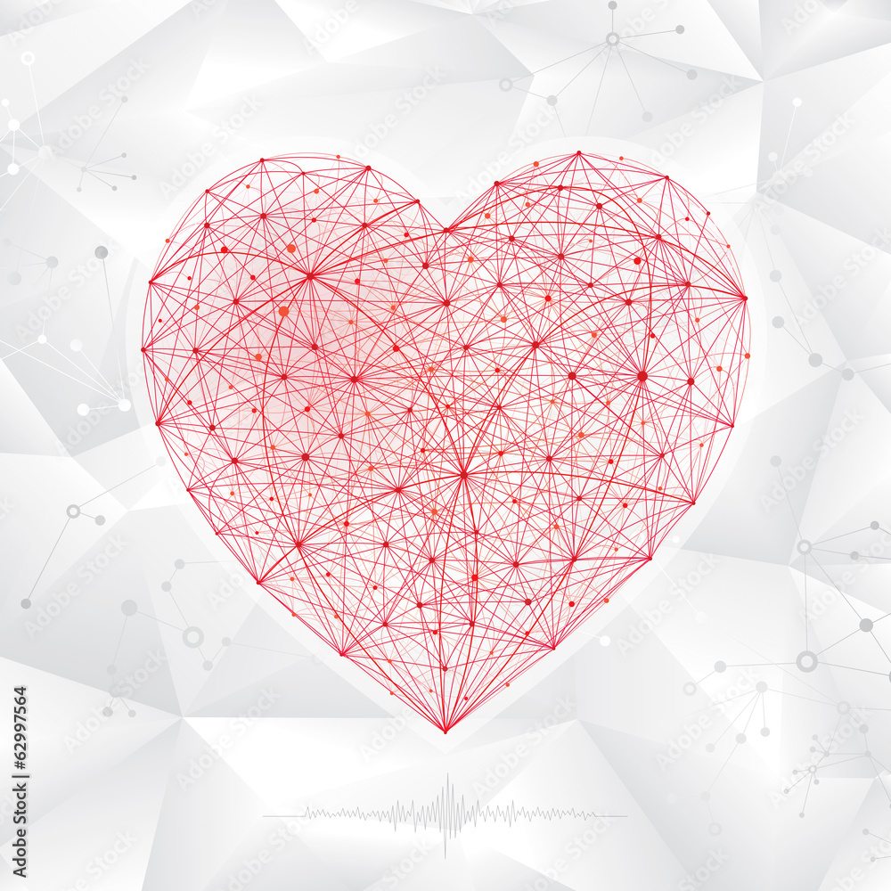 Poster abstract background of molecular heart shape.