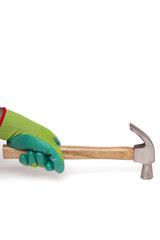 hand with hammer isolated on a white background.