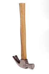 Close up view of a hammer isolated on a white background.