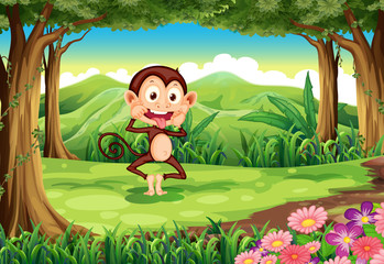 Obraz na płótnie Canvas A playful wild monkey at the forest