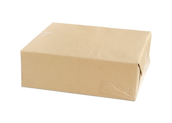 Parcel wrapped (with clipping path) isolated on white background